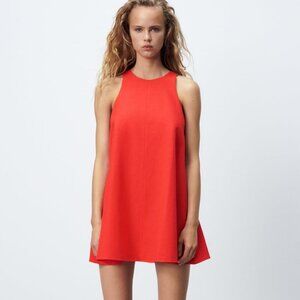ZARA Vibrant Red A-Line Mini Dress Size Medium NEW WITH TAG!